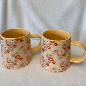 Pair Of Room Essentials 16 oz "Slow Down" yellow stoneware coffee mugs